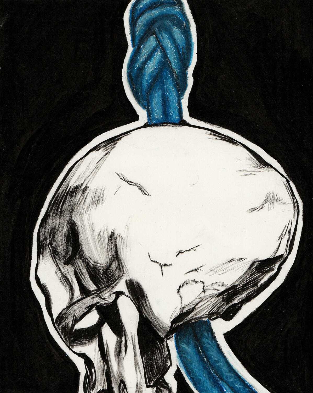 Skull study in india ink and oil pastel