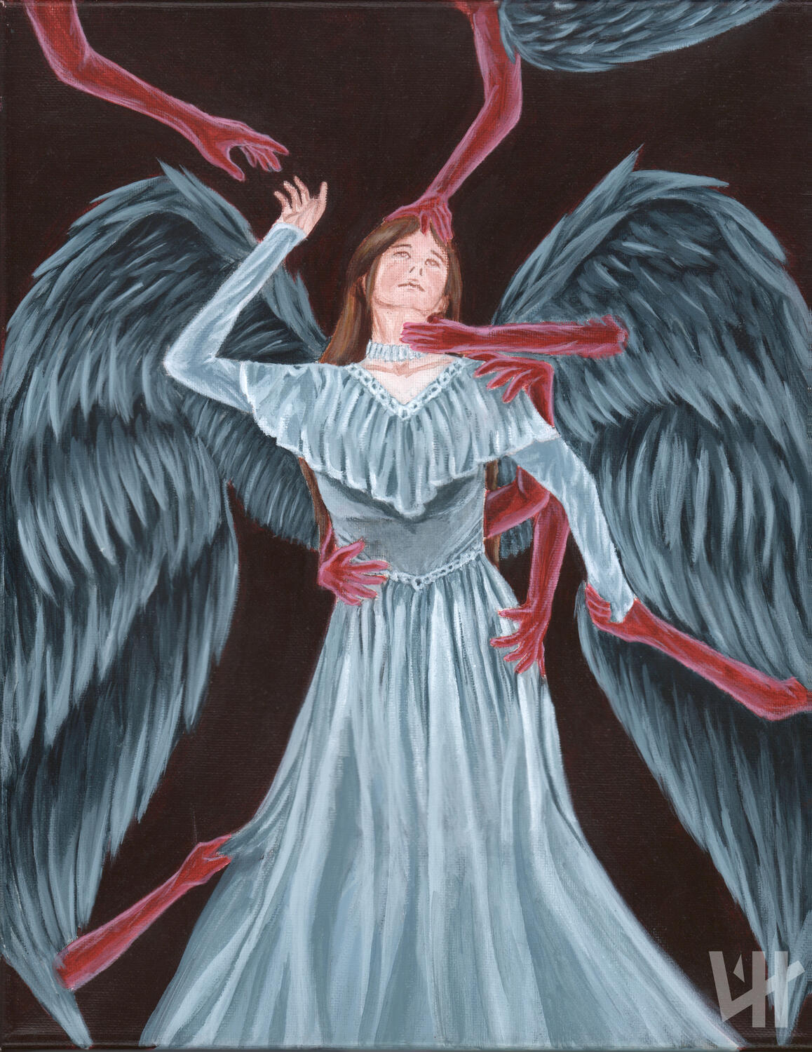 Part of an illustration series for Edgar Allan Poe’s The Raven, depicting the narrator’s lost love in the afterlife. 11x14 inches, acrylic on canvas