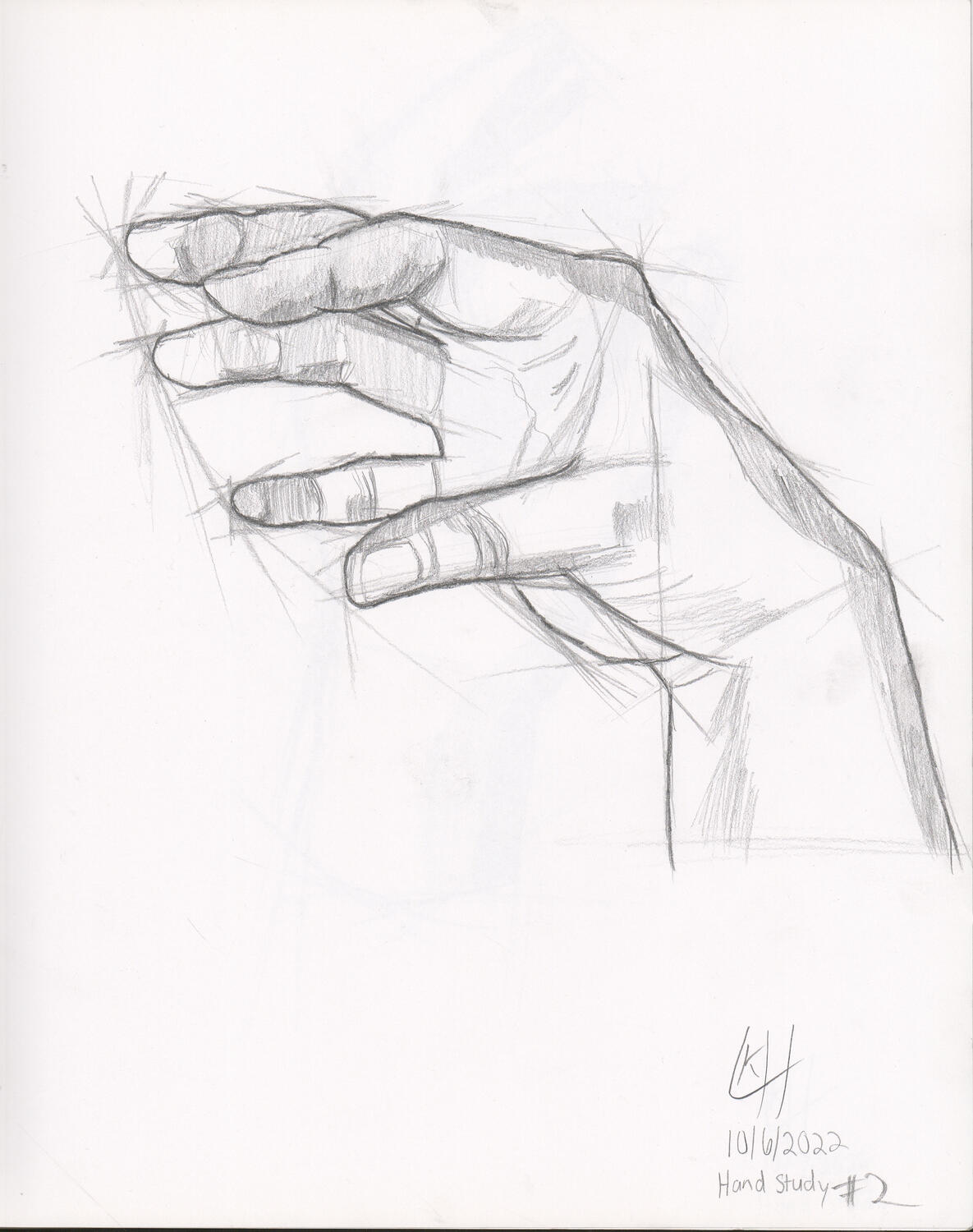 Angular hand study in graphite